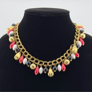 Vintage Statement Gold Chunky Chain Necklace With Red Black Gold Beads